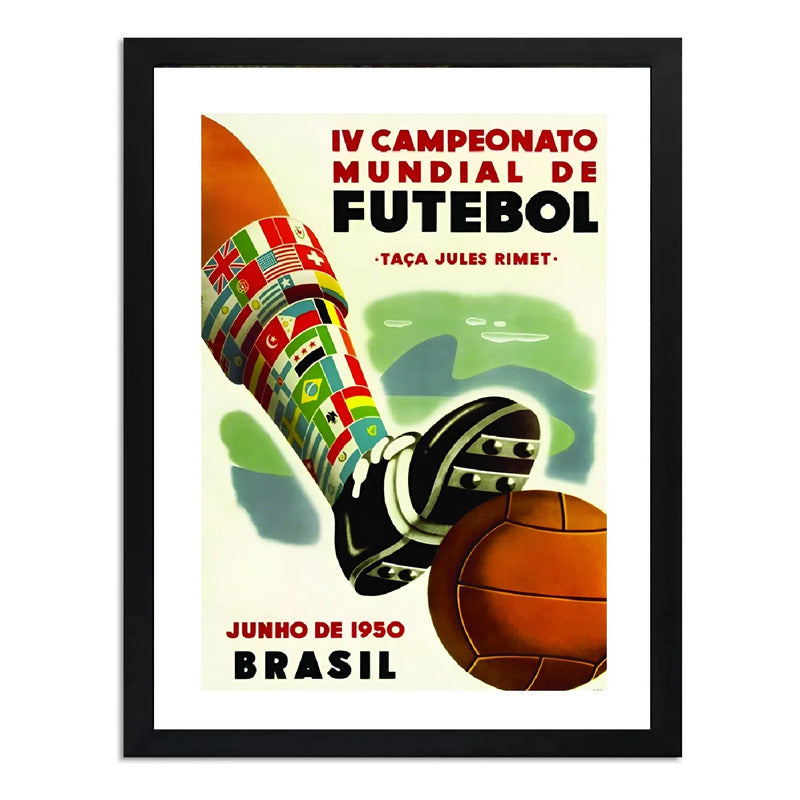 Cuadro Copa Del Mundo Futbol 1950 Brasil Campeonato Retro Marco Negro