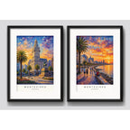 Set 2 Cuadros Montevideo Uruguay Paisajes Arte Con Paspartu 53x33cm Cada Cuadro Negro