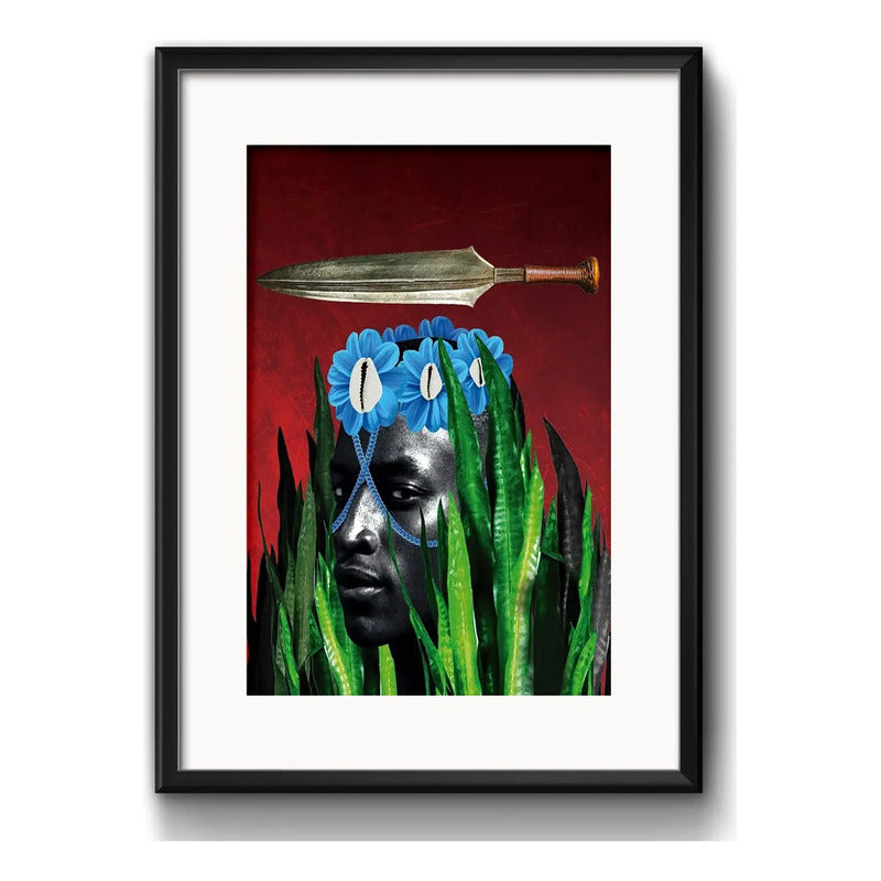 Cuadro Oxossi Orixa Umbanda Seta Decoracion Con Paspartú Marco Negro