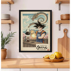 Cuadro Goku Cafe Barista Dragon Ball Cocina Arte Japon Anime Marco Negro