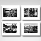 Set 4 Cuadros Paisajes Blanco Y Negro Montanas Deco Paspartu