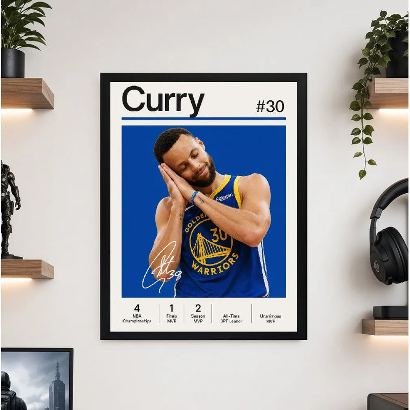 Cuadro Stephen Curry Basket Logros Baloncesto Signature Marco Negro