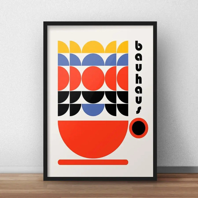 Cuadro Bauhaus Arte Objectos Formas Geometricas Colores Café 4 Marco Negro