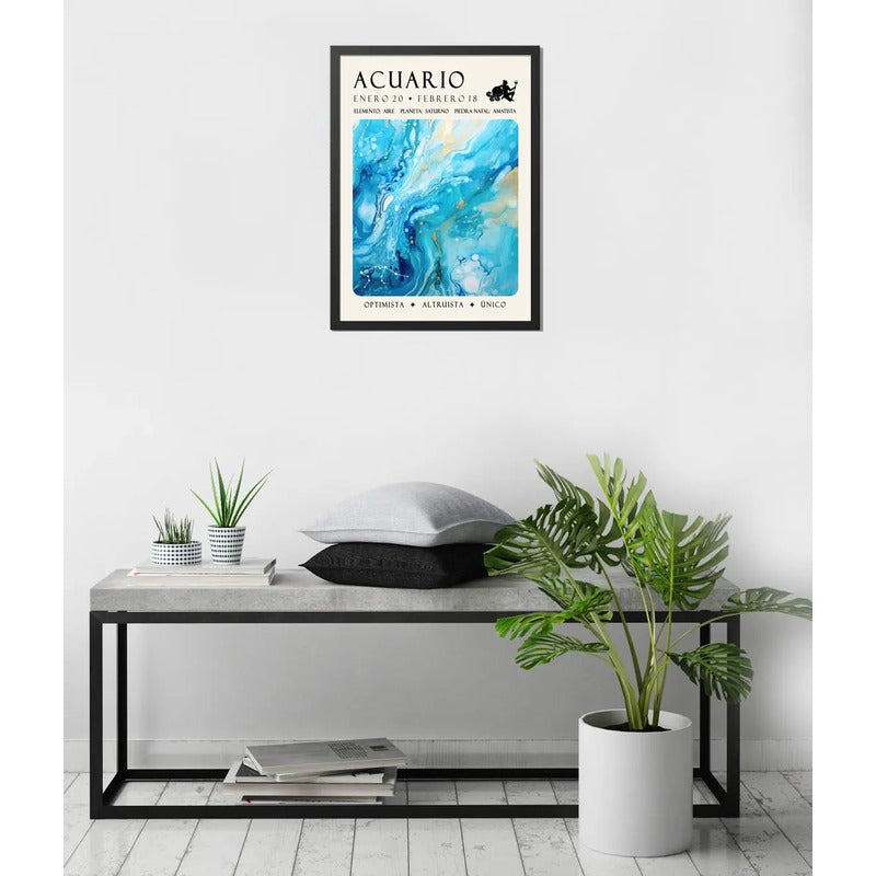 Cuadro Acuario Signo Astrologia Horoscopo Piedra Amatista Marco Negro