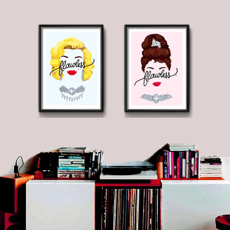 Set 2 Cuadros Marilyn Monroe Audrey Hepburn Arte Minimalista