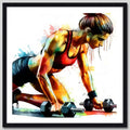 Cuadro Fitness Gym Musculacion Gimnasio Decoracion 33x33cm Ejercicio Con Mancuernas Con Marco Negro
