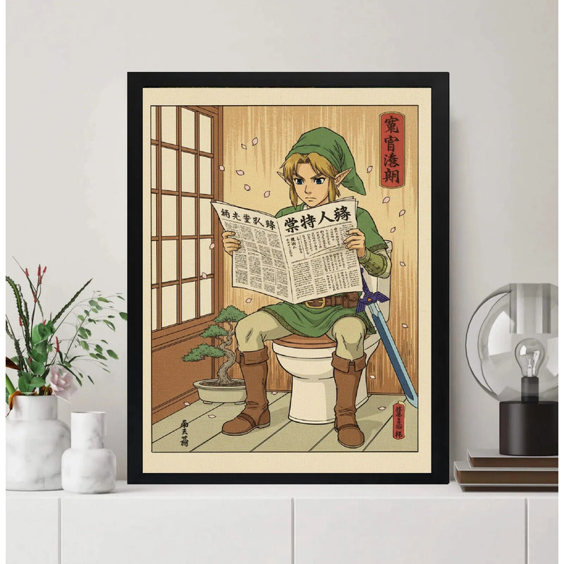 Cuadro Zelda Baño Diario Japón Bonsai Game Arte Decoracion Marco Negro