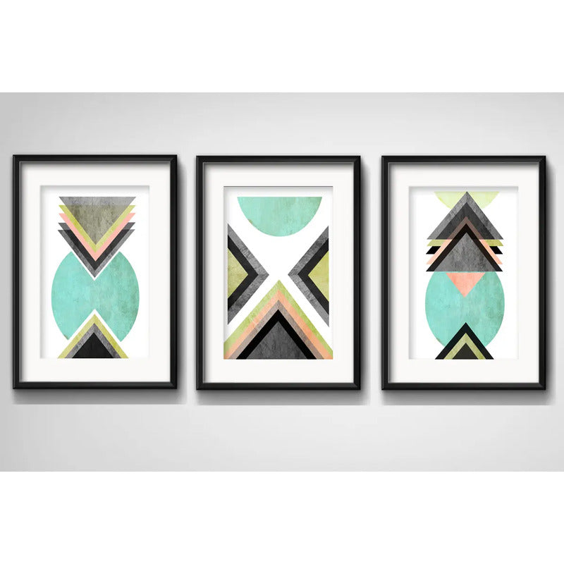 Set 3 Cuadros Geometrico Abstracto Moderno Con Paspartu B2