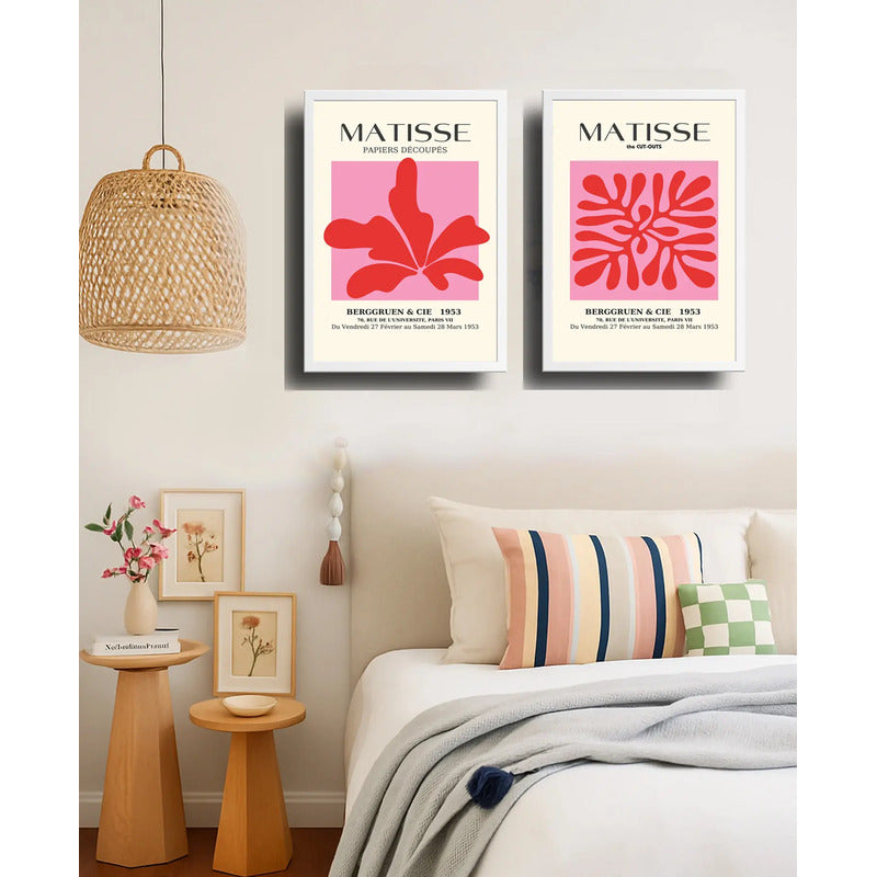 Set 2 Cuadros Dormitorio Living Matisse Tonos Rosa Pink Marco Blanco