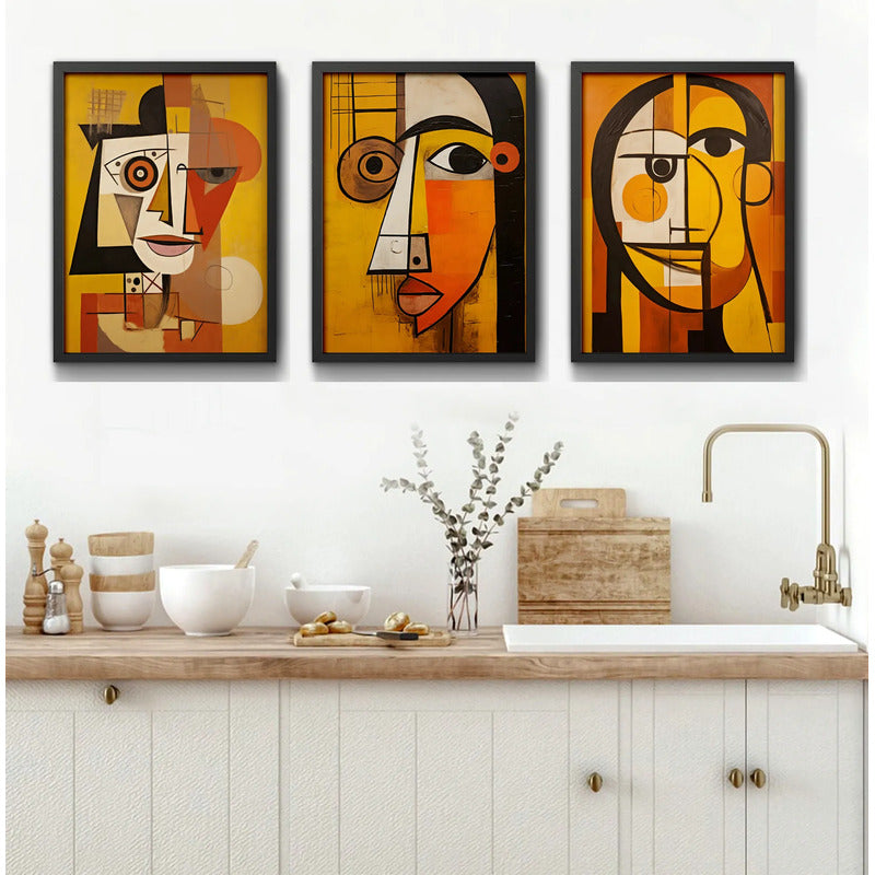 Set 3 Cuadros Picasso La Expresión Del Ser Cubismo Abstracto Marco Negro