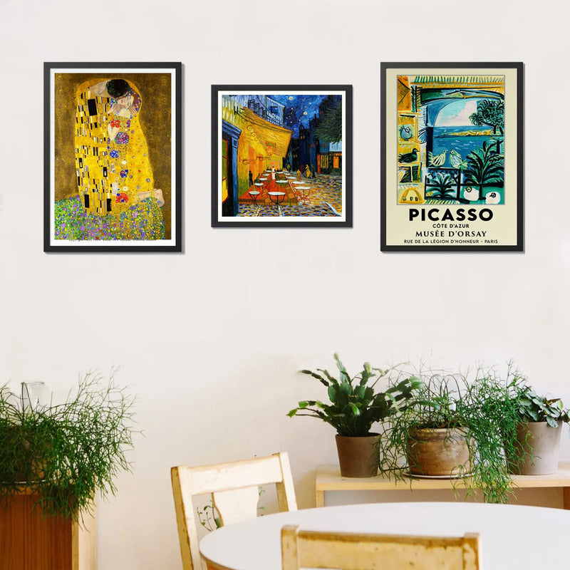 Set 3 Cuadros Para Living Cocina Estudio Famous Artists Gustav Klimt Van Gogh Picasso Con Marco Negro
