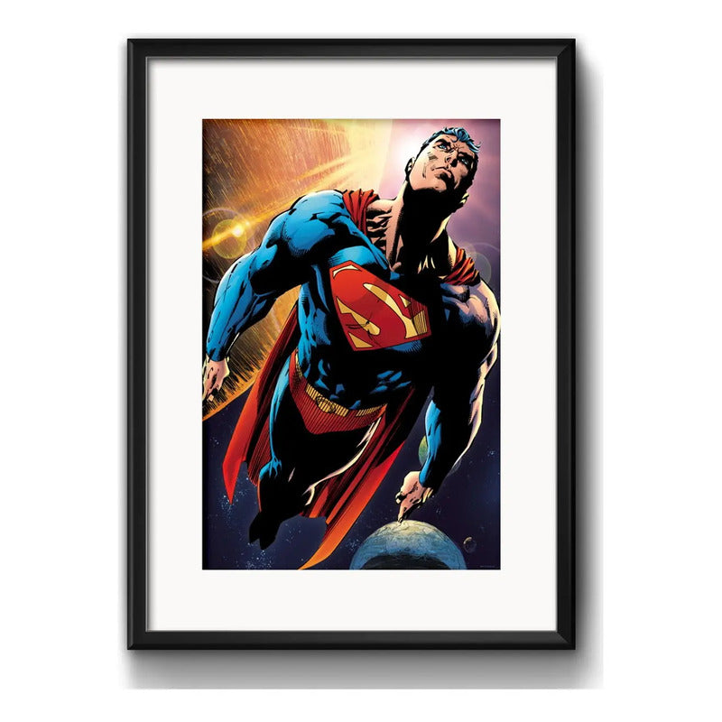 Cuadro Superman Comics Heroes Decoracion Con Paspartú Marco Negro