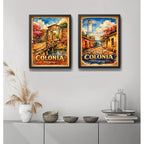 Set 2 Cuadros Colonia Del Sacramento Arte Retro Uruguay Marco Negro