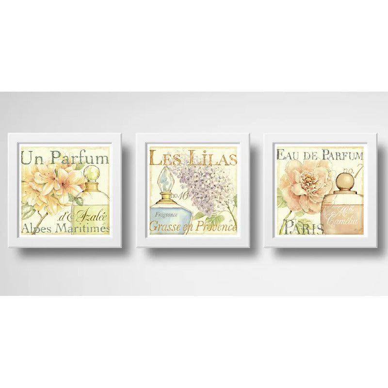 Set 3 Cuadros Flores Paris Perfume Baño Arte Decoracion