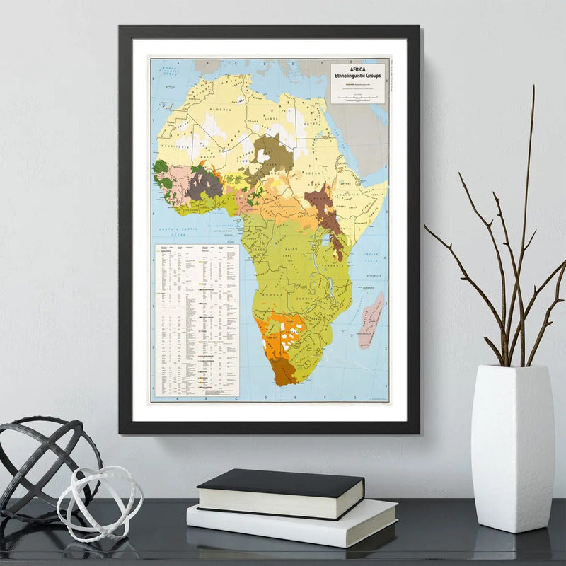 Cuadro Mapas Del Mundo Mapamundi Cartografia Vintage Arte Mapa De Los Grupos Etnolingüísticos En África Con Marco Negro