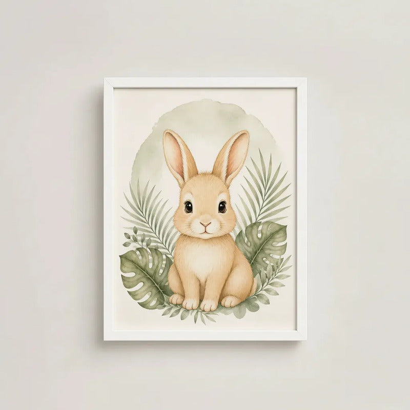 Cuadro Conejo Decoracion Dormitorio Infantil Tonos Suaves Marco Blanco