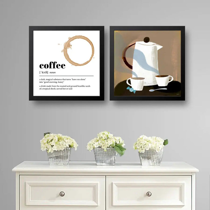 Set 2 Cuadros Living Cocina Café Definicion Arte 33x33cm Marco Negro