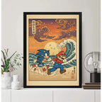 Cuadro Mario Sonic Playa Juego Game Ola Kanagawa Mar Japón Marco Negro