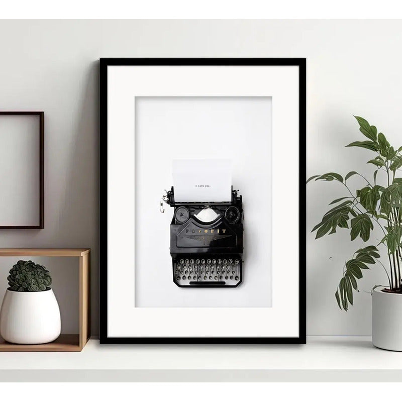Cuadro Máquina De Escribir Retro Vintage Frase Con Paspartú Marco Negro