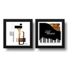 Set 2 Cuadros Jazz Nights New York Gold Piano Musica 33x33cm Marco Negro