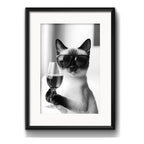 3 Cuadros Gato Tomando Vino Cafe Pet Decoracion Con Paspartú Marco Negro