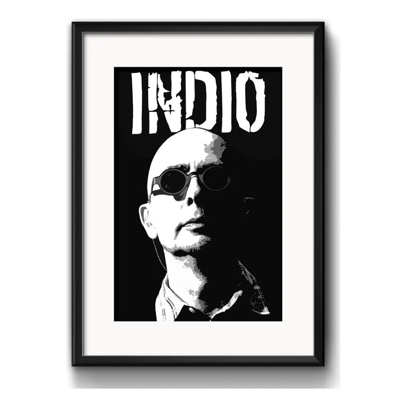 Cuadro Indio Solari En Blanco Y Negro Rock Brs1 Con Paspartú