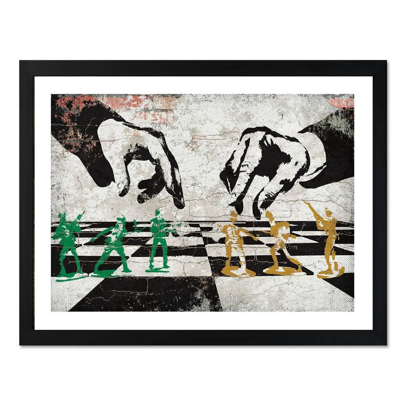 Cuadro Ajedrez Soldado Banksy Arte Urbano Decoracion Marco Negro
