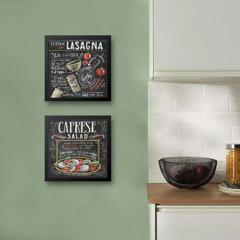 Set 2 Cuadros Lasaña Clásica Ensalada Caprese Recetas Cocina Marco Negro