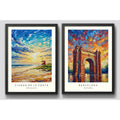 Set 2 Cuadros Barcelona Espana Ciudad De La Costa Uruguay B2 Marco Negro