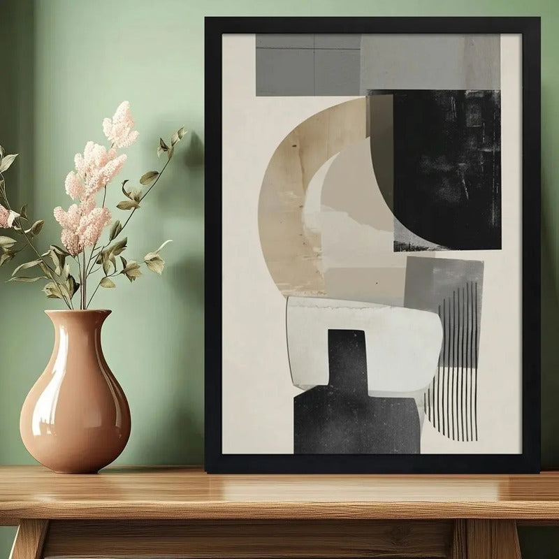 Cuadro Dormitorio Living Boho Arte Abstracto Equilibrio Marco Negro