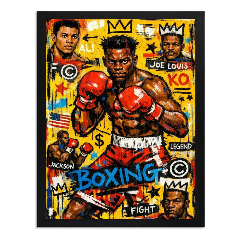 Cuadro Basquiat Iron Mike Tyson Boxeo Arte Urbano Graffiti Marco Negro
