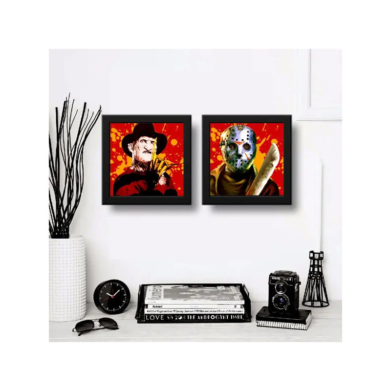 Set 2 Cuadros Freddy Krueger Jason Voorhees Terror Pop Art Marco Negro