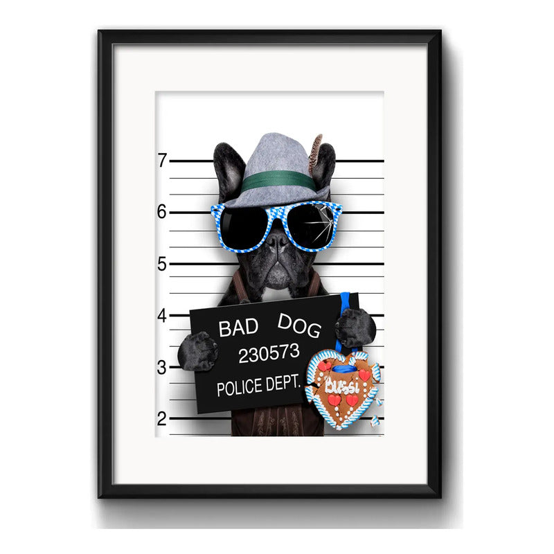 Cuadro Bad Dog Perro Bulldog Mascota Decoracion Con Paspartú Marco Negro