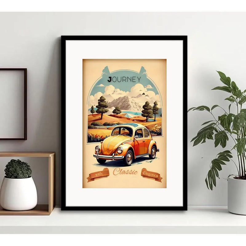 Cuadro Autos Antiguos Modelos Marcas Iconicas Con Paspartu Fusca Volkswagen Auto Vintage Con Marco Negro