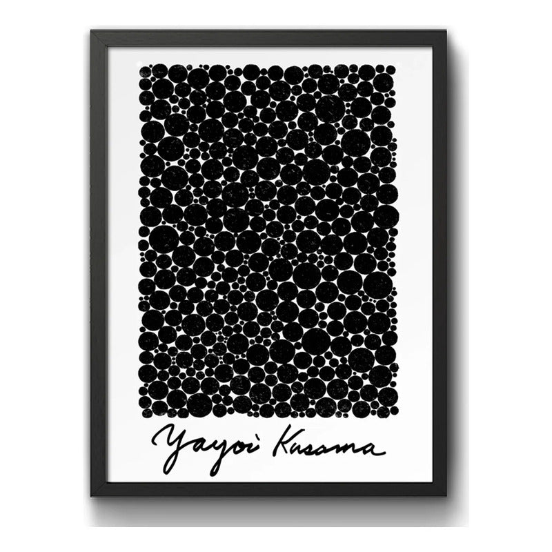 Cuadro Living Yayoi Kusama Puntos Infinitos Blanco Y Negro Marco Negro