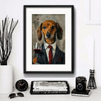 Cuadro Perro Dachshund Salchicha Tomando Vino 1 Con Paspartú