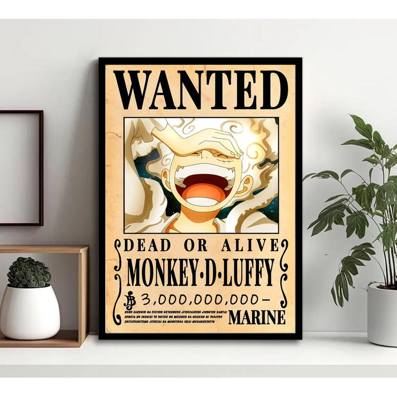Cuadro Luffy One Piece Wanted Monkey Anime Mangá Decoracion Marco Negro