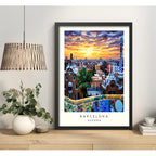 Cuadro Barcelona Espana Park Güell Casas Antiguas Paisajes Marco Negro