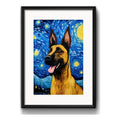 Cuadro Perro Van Gogh Noche Estrellada Razas Con Paspartú Pastor Belga Malinois Con Marco Negro
