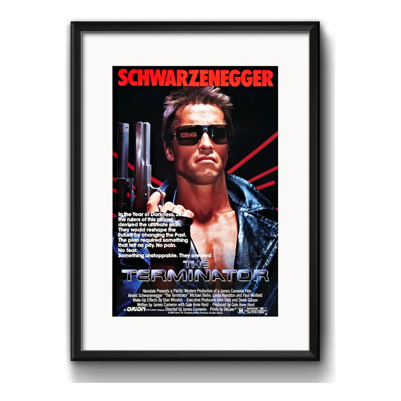 Cuadro El Exterminador Pelicula Schwarzenegger Con Paspartú Marco Negro