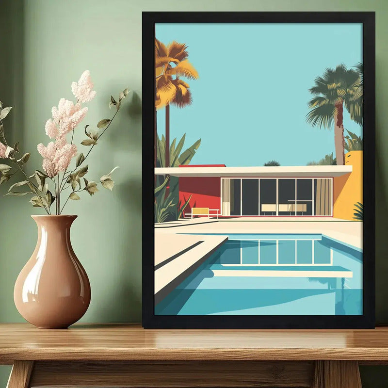 Cuadro Arquitectura Moderna Bauhaus Proyectos De Decoracion Casa Con Palmeras Estilo David Hockney Negro