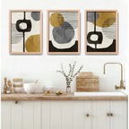 Set 3 Cuadros Dormitorio Living Boho Abstract Tonos Terrosos Marco Madera Natural Oak