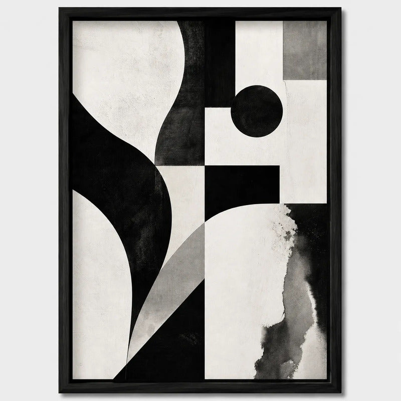 Cuadro Living Dormitorio Abstracto Blanco Negro Geometrico B Marco Negro