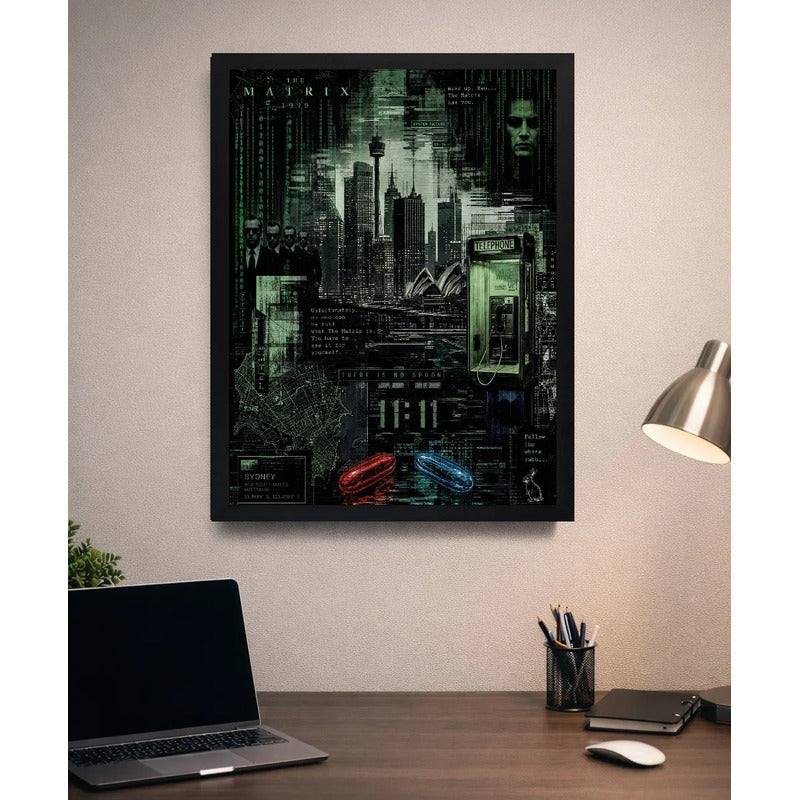 Cuadro Matrix Escenas Icónicas Mapa Pelicula Arte Cyberpunk Marco Negro