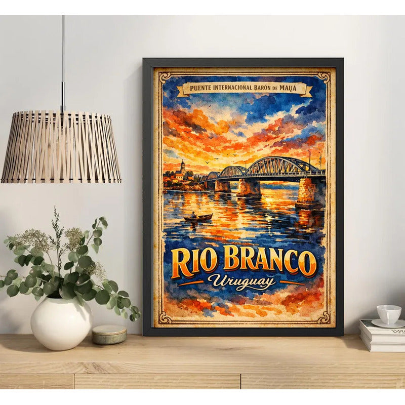 Cuadro Rio Branco Yaguarón Puente Baron Maua Retro Uruguay Marco Negro