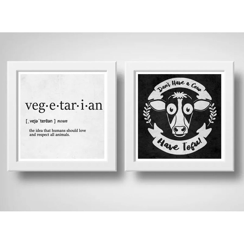 Set 2 Cuadros Vegetariano Frase Cocina Vegana Decoracion