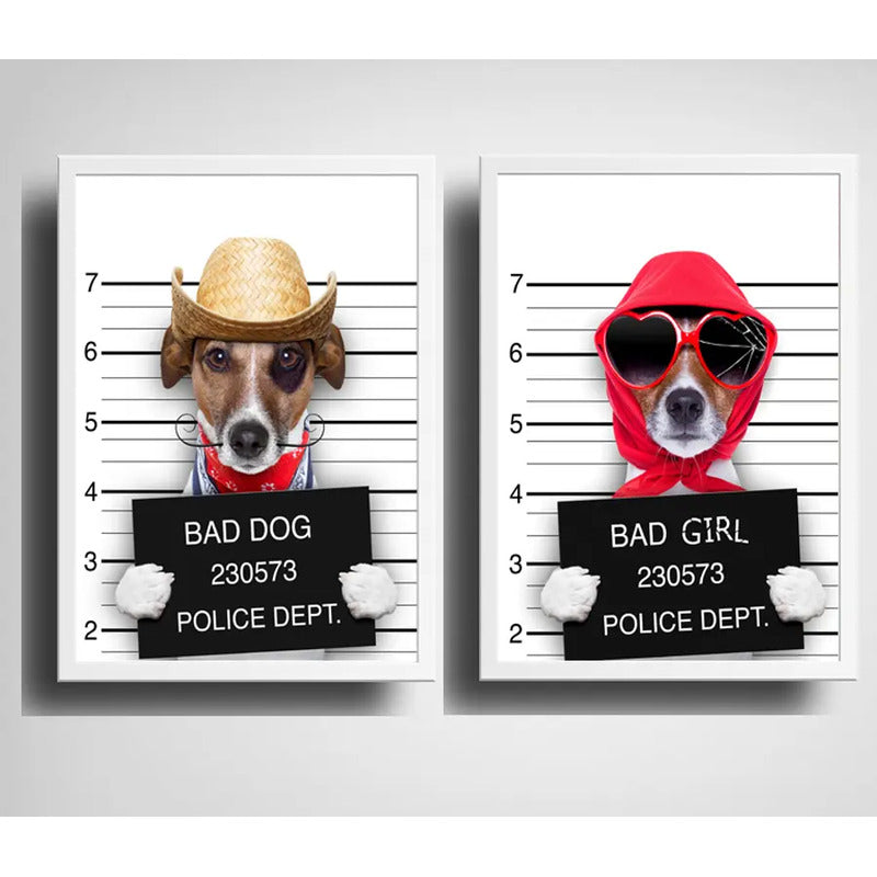 Set 2 Cuadros Bad Dogs Perro Mascota Pet Arte Decoracion