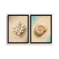 Set 2 Cuadros Paisajes De Playa Concha Nautilus Coral Frases Marco Negro