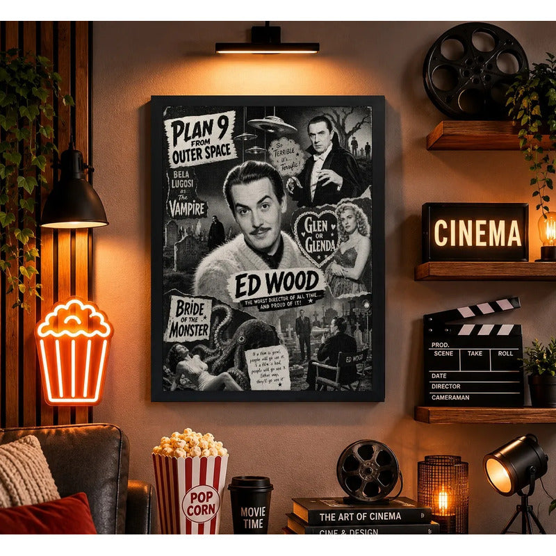 Cuadro Ed Wood Director Peliculas Icónicas Anos 50 Retro Marco Negro