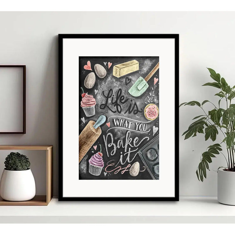 Cuadro Bake Frase Chef Cocina Cupcakes Bakery Con Paspartu Marco Negro